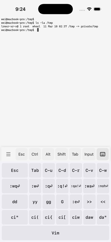 Native Vim keyboard layout with :wq, :w, dd, yy, gg, G, ci", ci(, ci{, ci[, ciw, daw, da"